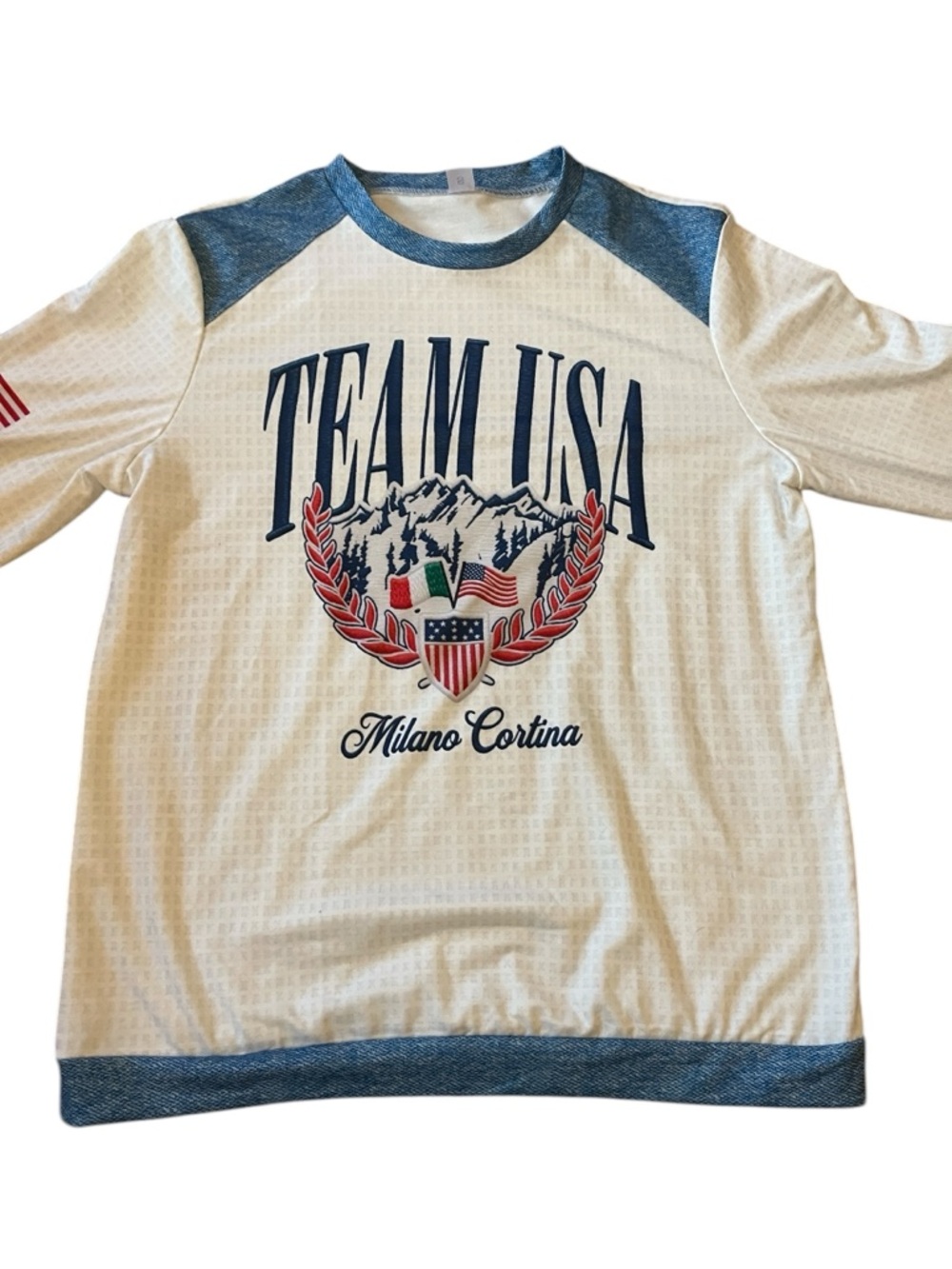 Team USA Milano Cortina Graphic Raglan Sweatshirt White & Blue Unisex Size Small